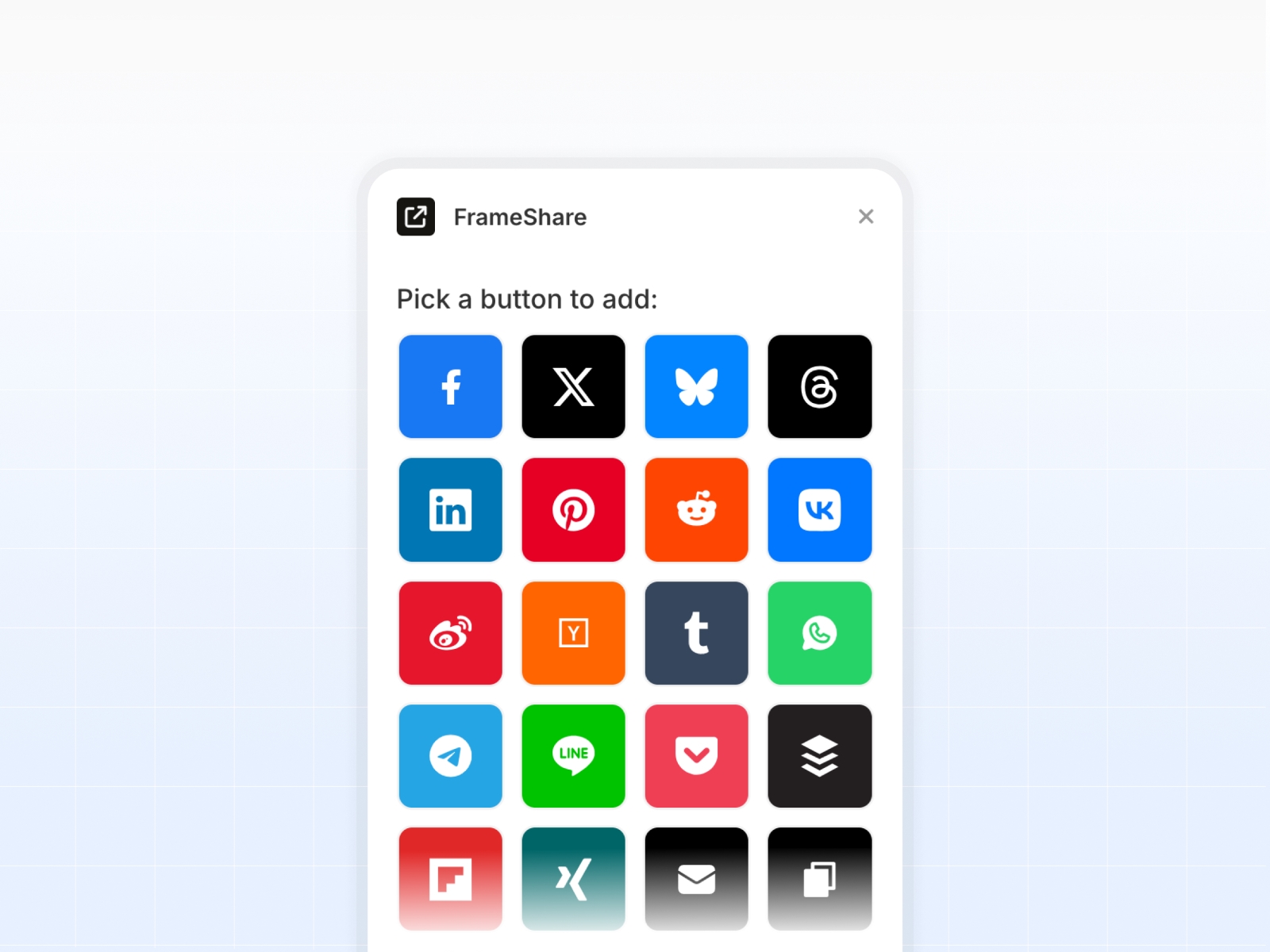 Thumbnail 1 for FrameShare - Social Share Buttons, a Framer Marketplace template by Julien Vier.