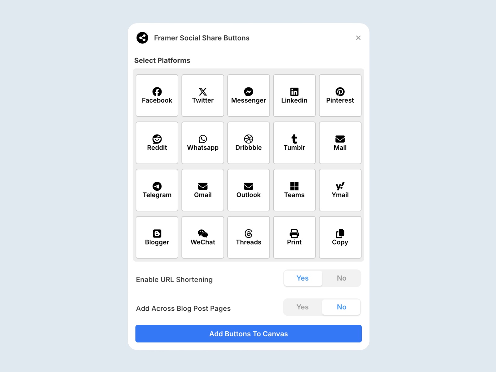 Thumbnail 2 for Framer Social Share Buttons, a Framer Marketplace plugin by shahkar khan.