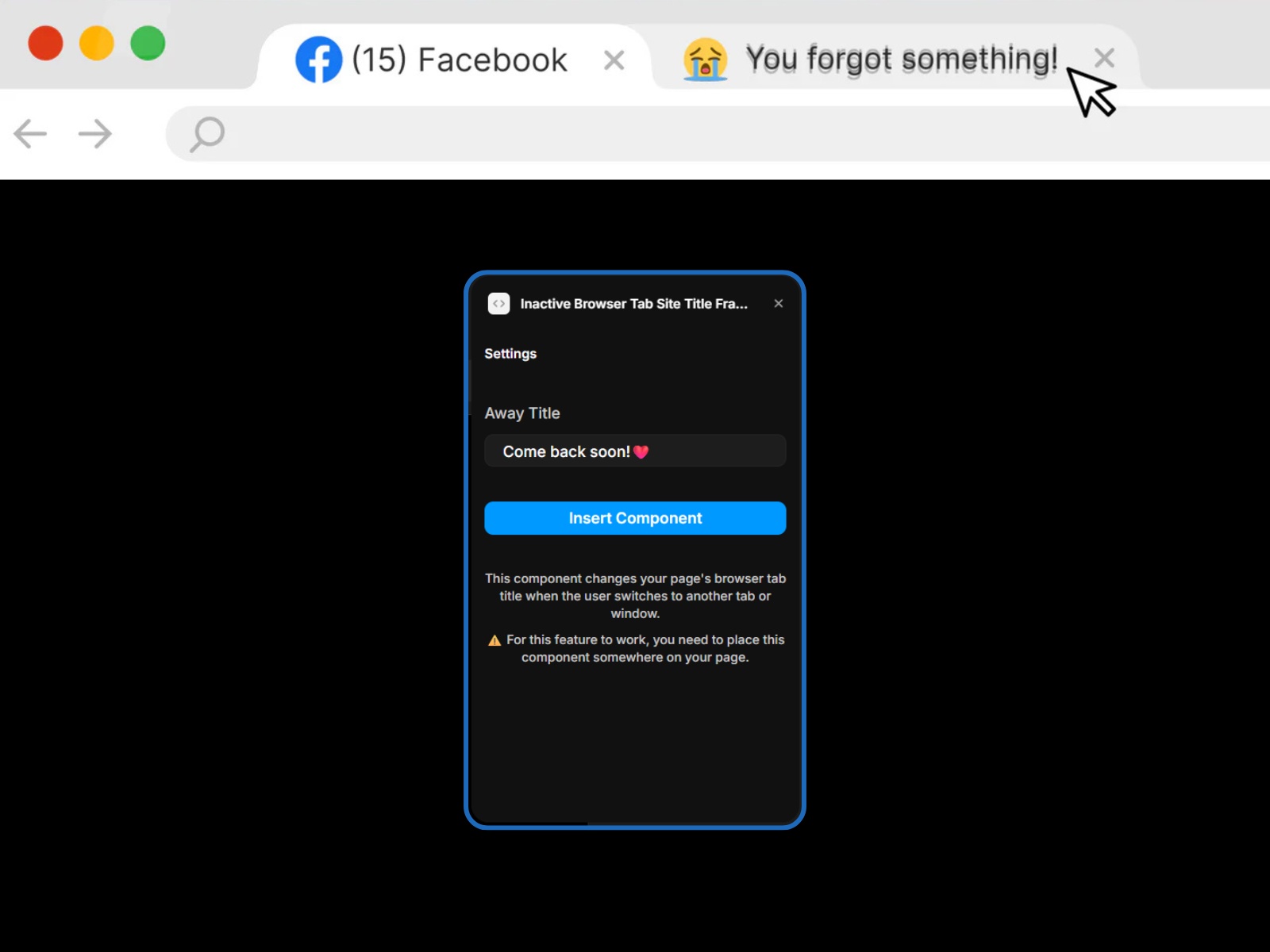 Screenshot 2 for Inactive Browser Tab Site Title, a Framer Marketplace plugin by Blupry.