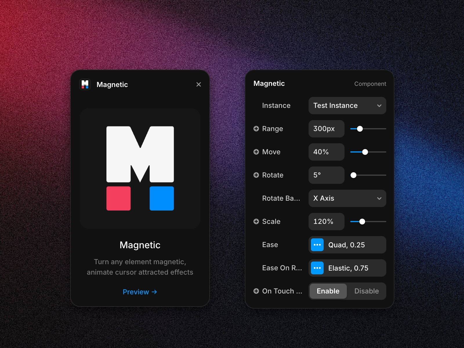 Thumbnail 2 for Magnetic, a Framer Marketplace plugin by Aframe Studio.