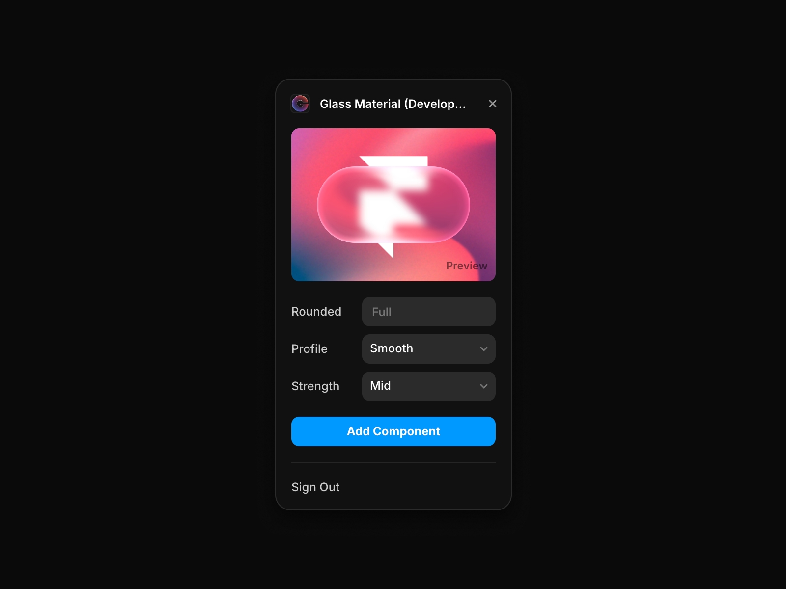Thumbnail 2 for Glass Material, a Framer Marketplace plugin by Aframe Studio.