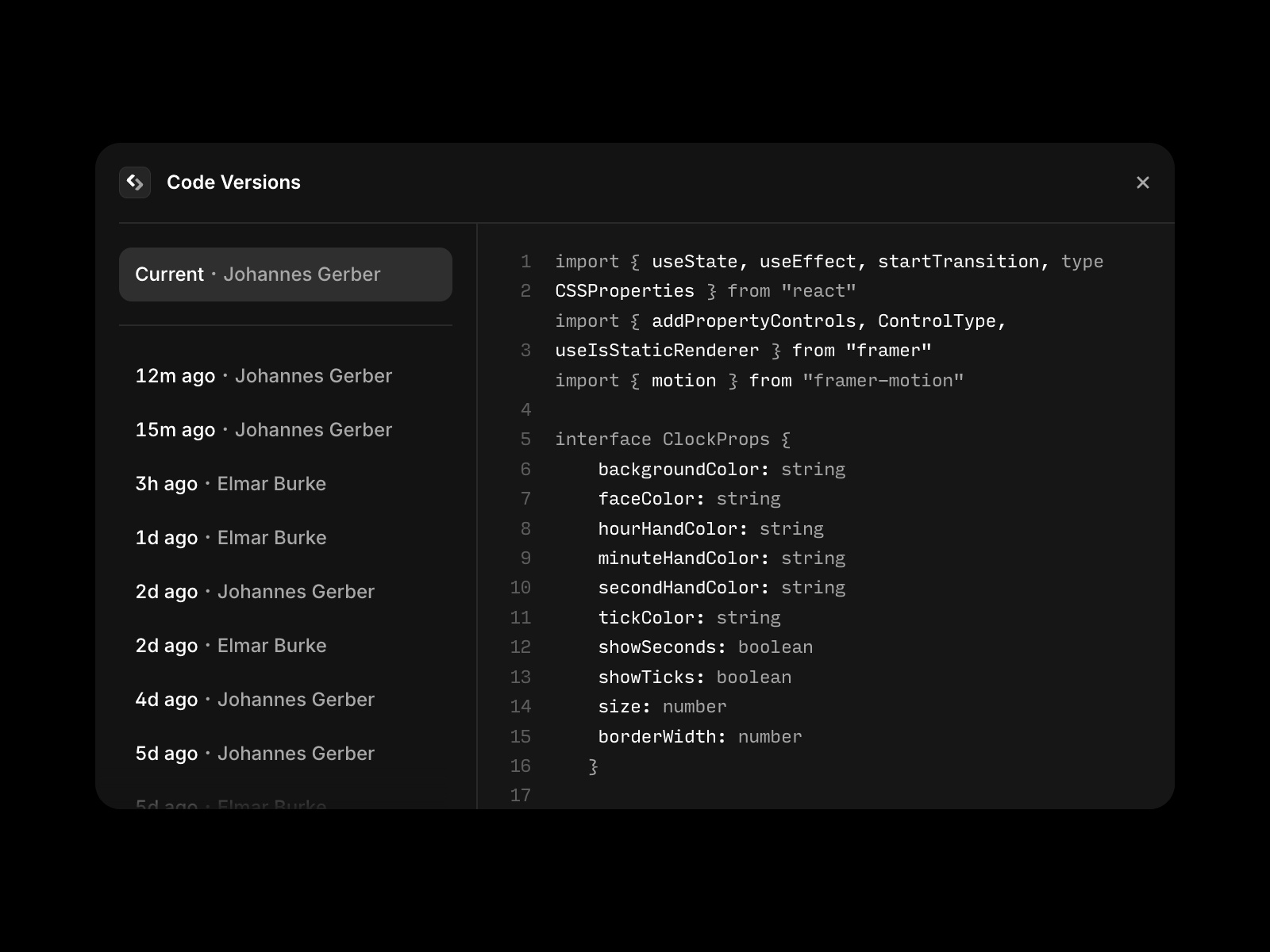 Thumbnail 2 for Code Versions, a Framer Marketplace plugin by Framer.