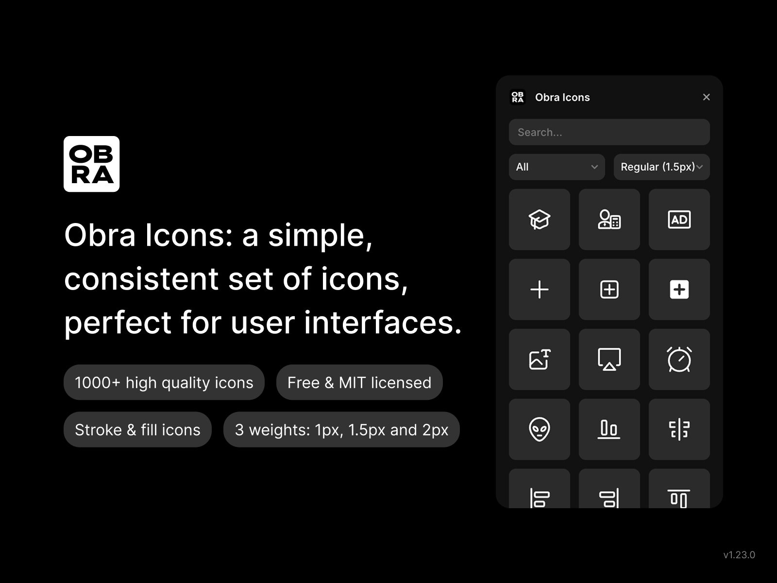Screenshot 1 for Obra Icons, a Framer Marketplace plugin by Johan Ronsse.
