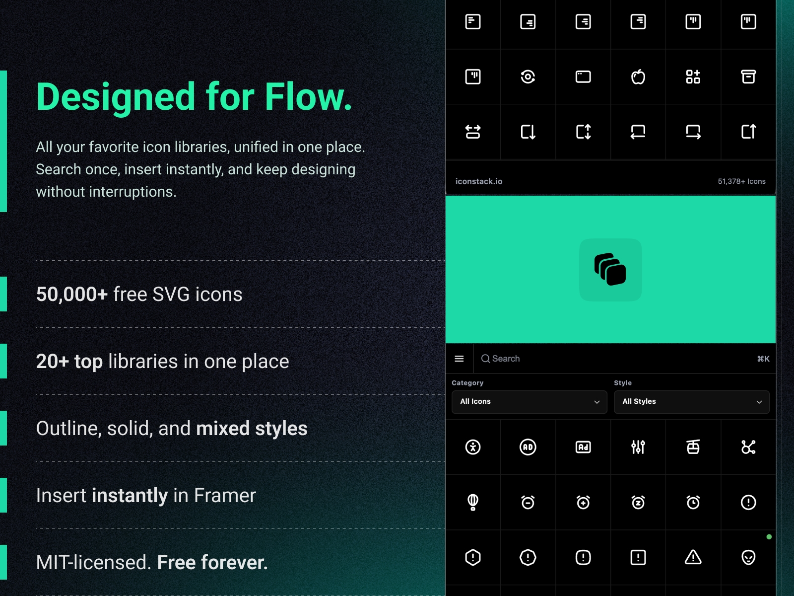 Thumbnail 2 for iconstack.io, a Framer Marketplace template by Thedeepflux.