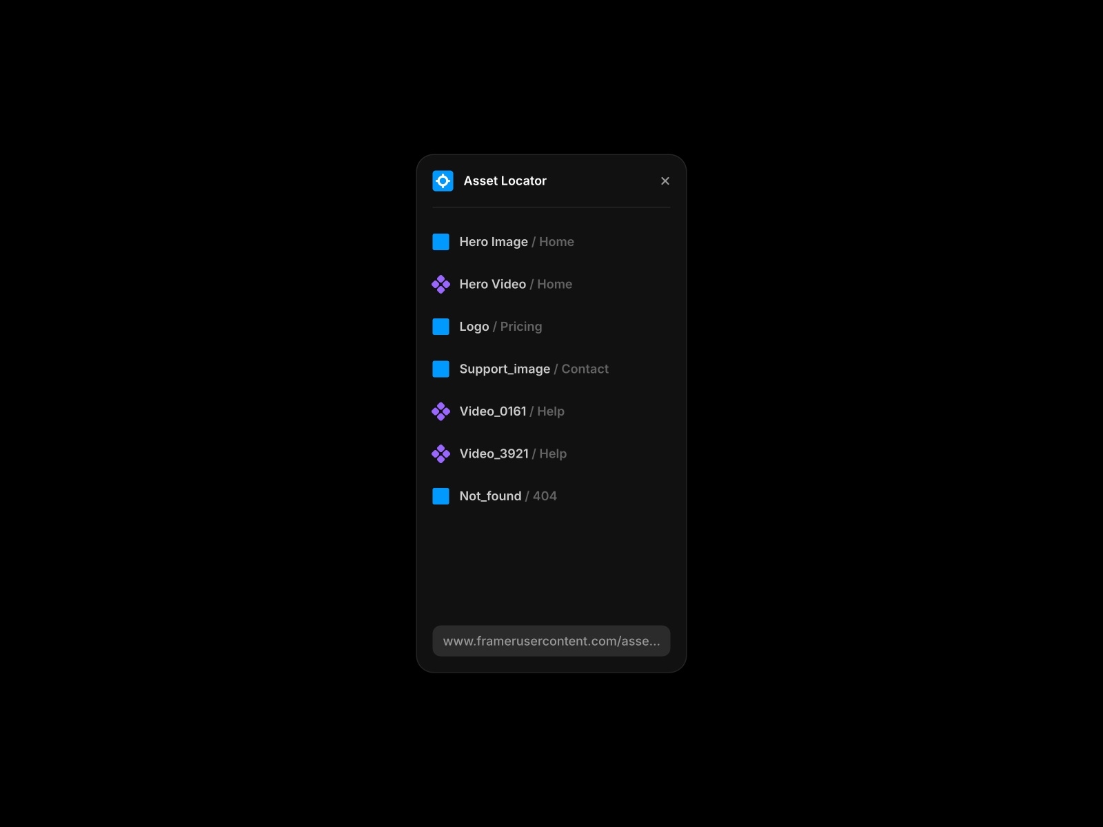 Thumbnail 2 for Asset Locator, a Framer Marketplace template by Kye.