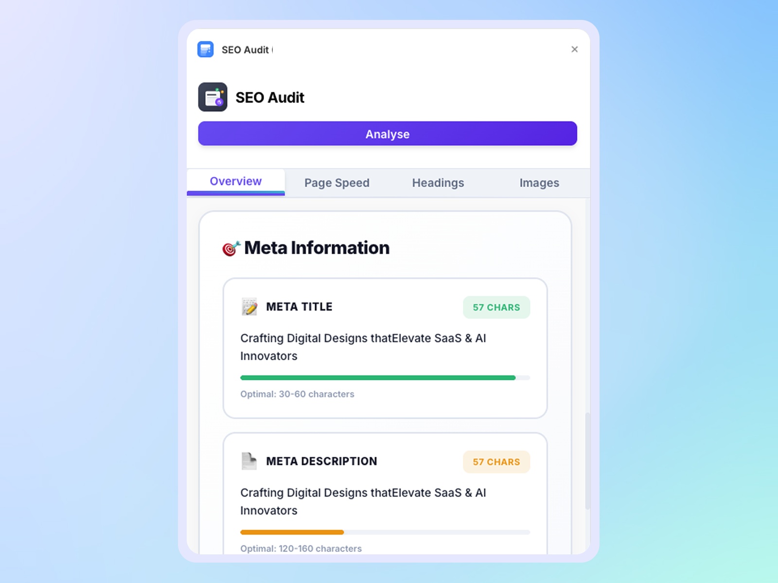 Screenshot 4 for SEO Audit, a Framer Marketplace plugin by Pixels Dev.
