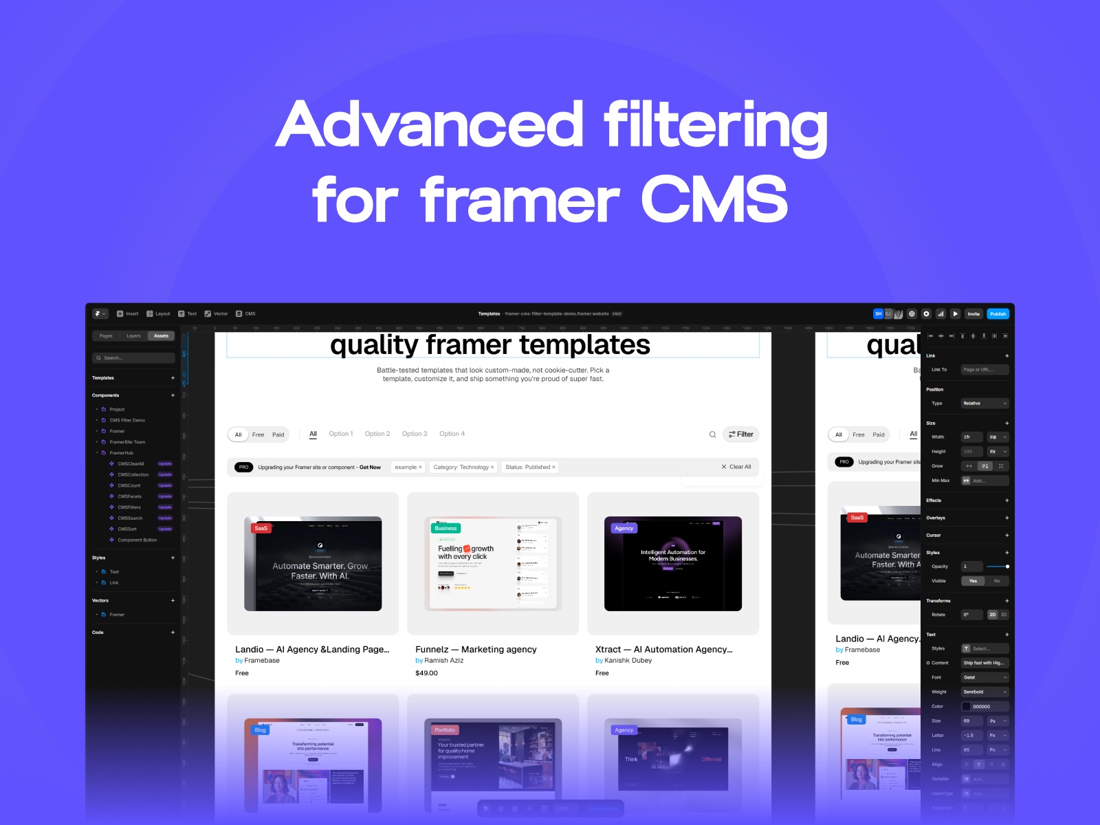 Thumbnail 2 for Framer CMS Filter, a Framer Marketplace template by Framer Hub.