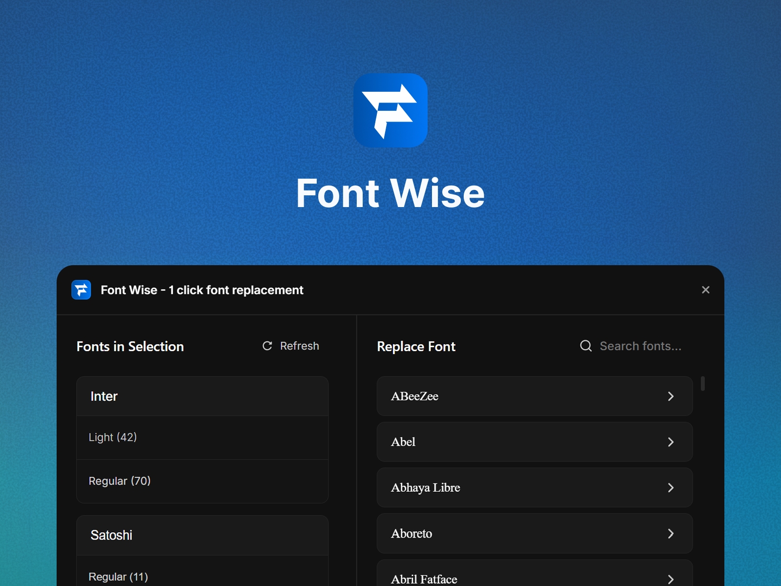 Thumbnail 1 for Font Wise - 1 click font replacement, a Framer Marketplace plugin by Framer Spark.