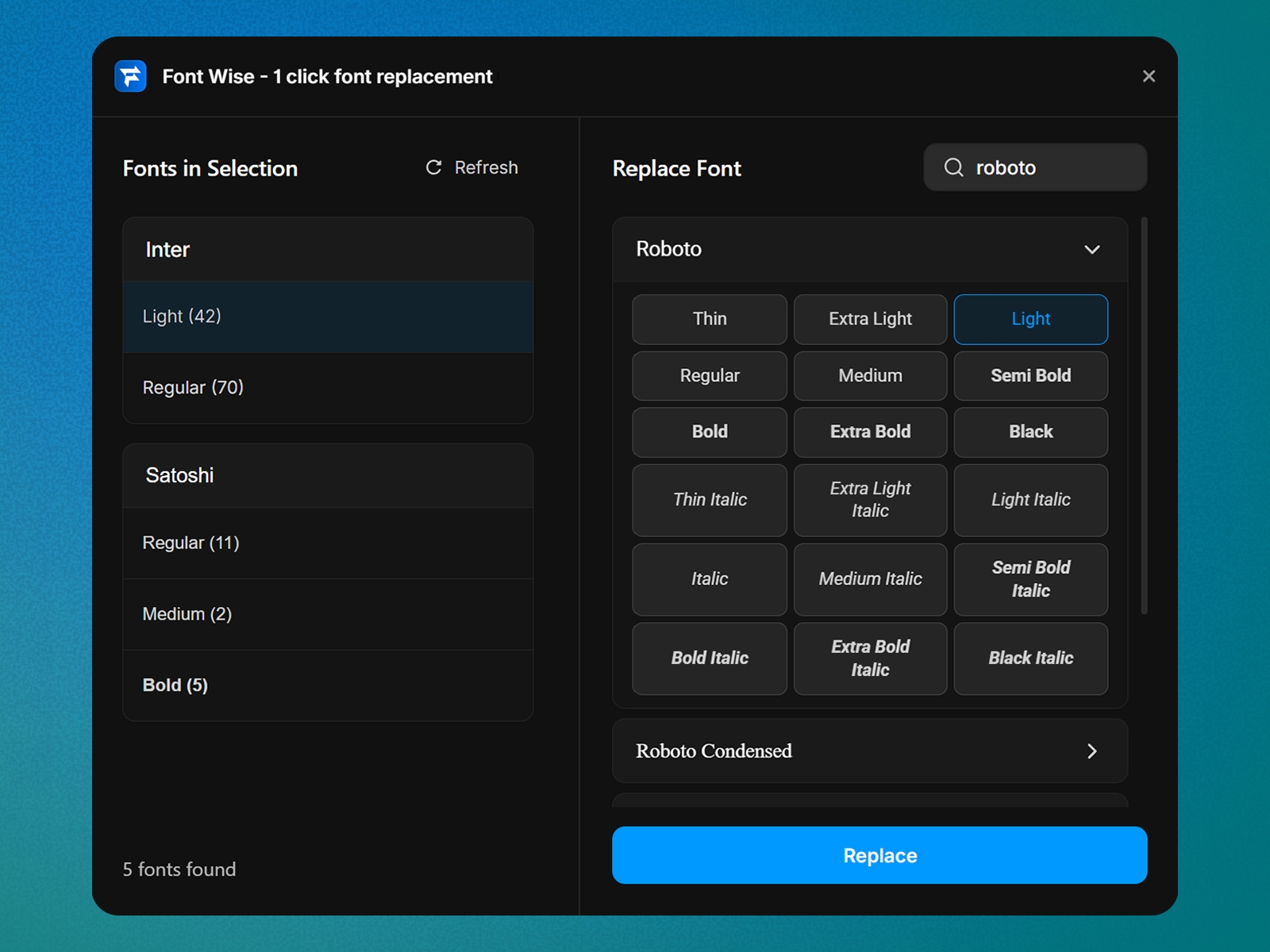 Screenshot 3 for Font Wise - 1 click font replacement, a Framer Marketplace plugin by Framer Spark.