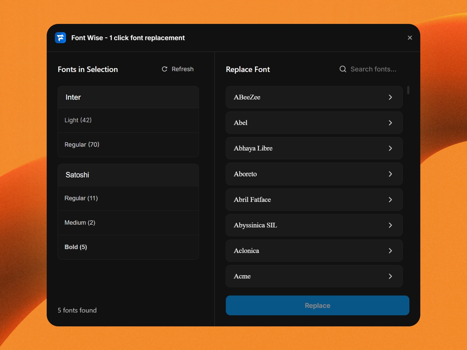 Thumbnail 2 for Font Wise - 1 click font replacement, a Framer Marketplace plugin by Framer Spark.