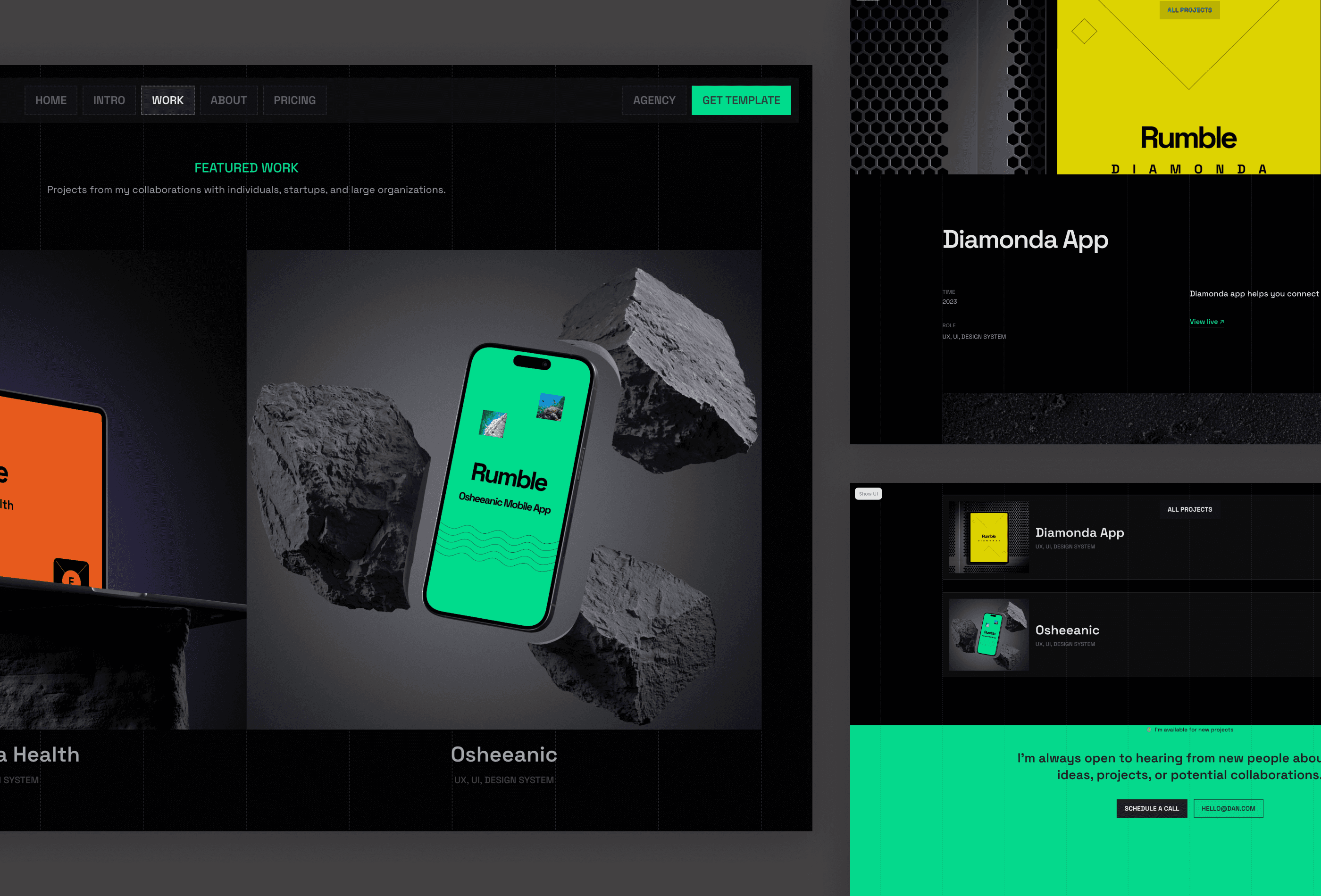 Screenshot 3 for Rumble, a Framer Marketplace template by Zulal.