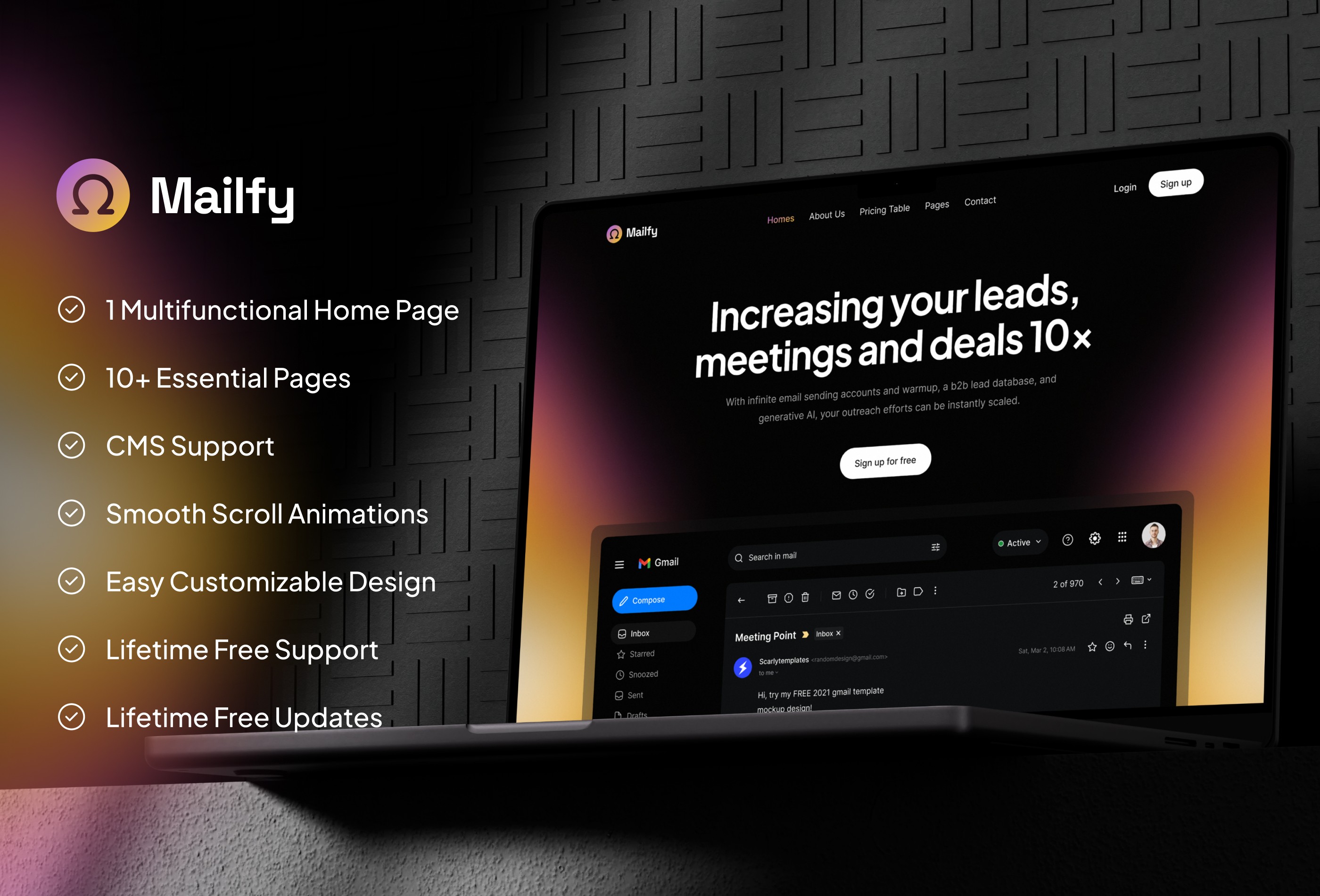 Screenshot 2 for Mailify, a Framer Marketplace template by Framership.