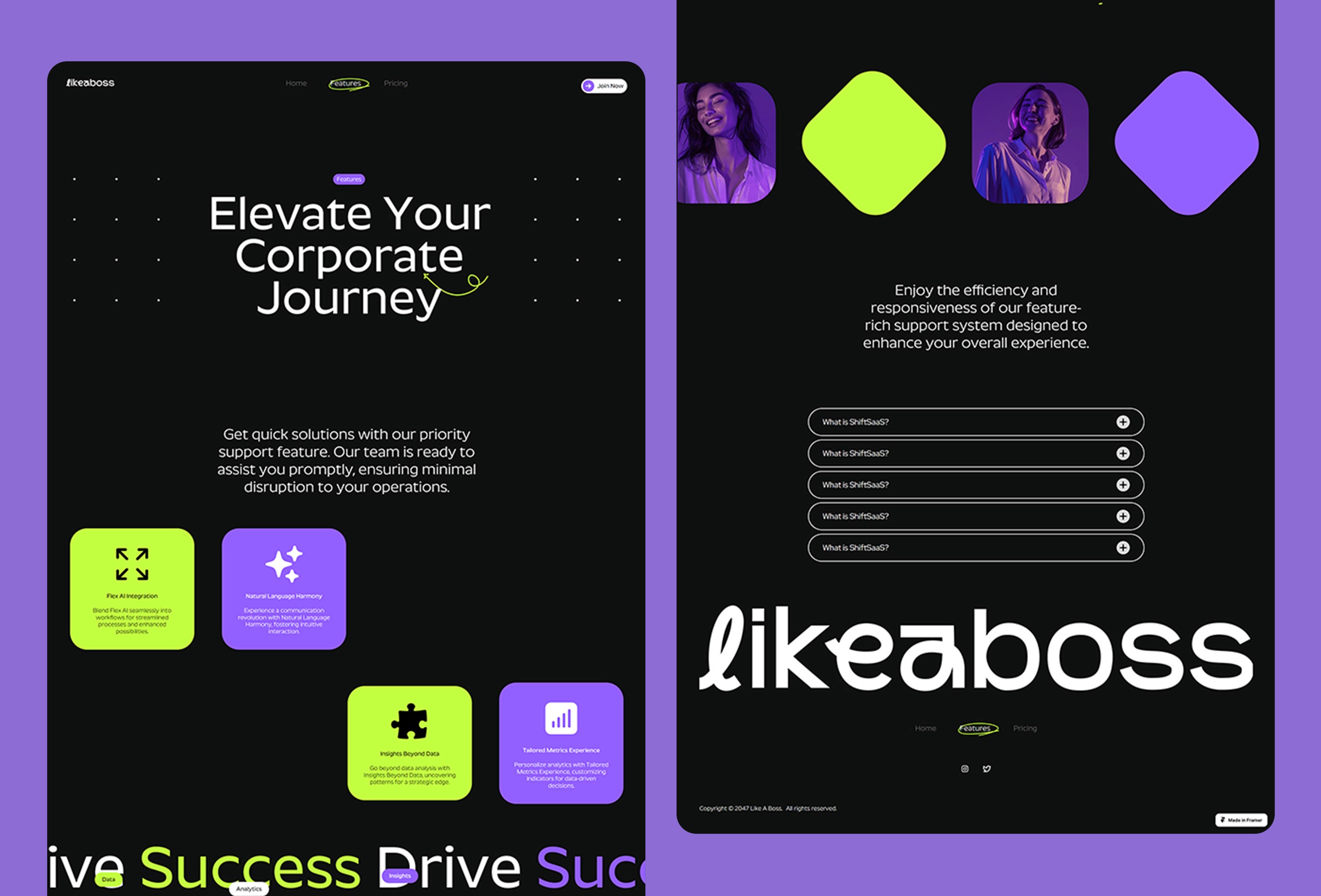 Screenshot 3 for LikeaBoss, a Framer Marketplace template by Leandro M.