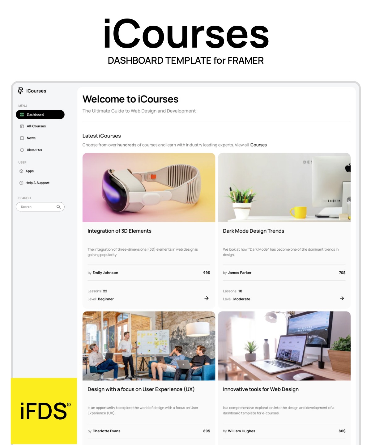 Screenshot 1 for iCourses, a Framer Marketplace template by IFRAME DESIGN.