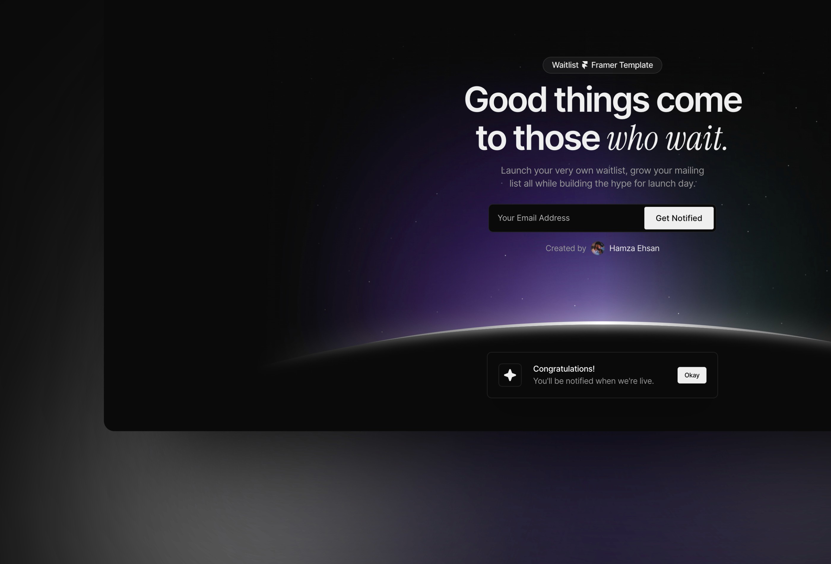 Screenshot 3 for Waitlister, a Framer Marketplace template by Hamza Ehsan.