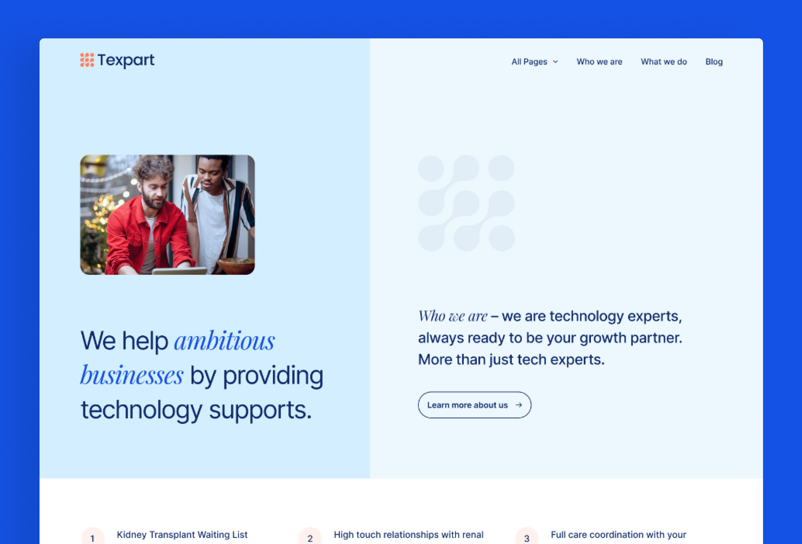 Screenshot 2 for Texpart, a Framer Marketplace template by Framerbite.