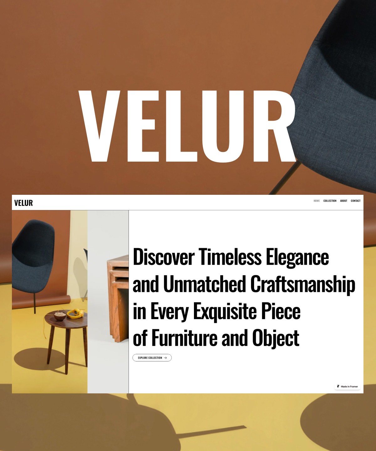 Screenshot 1 for Velur, a Framer Marketplace template by andsav.