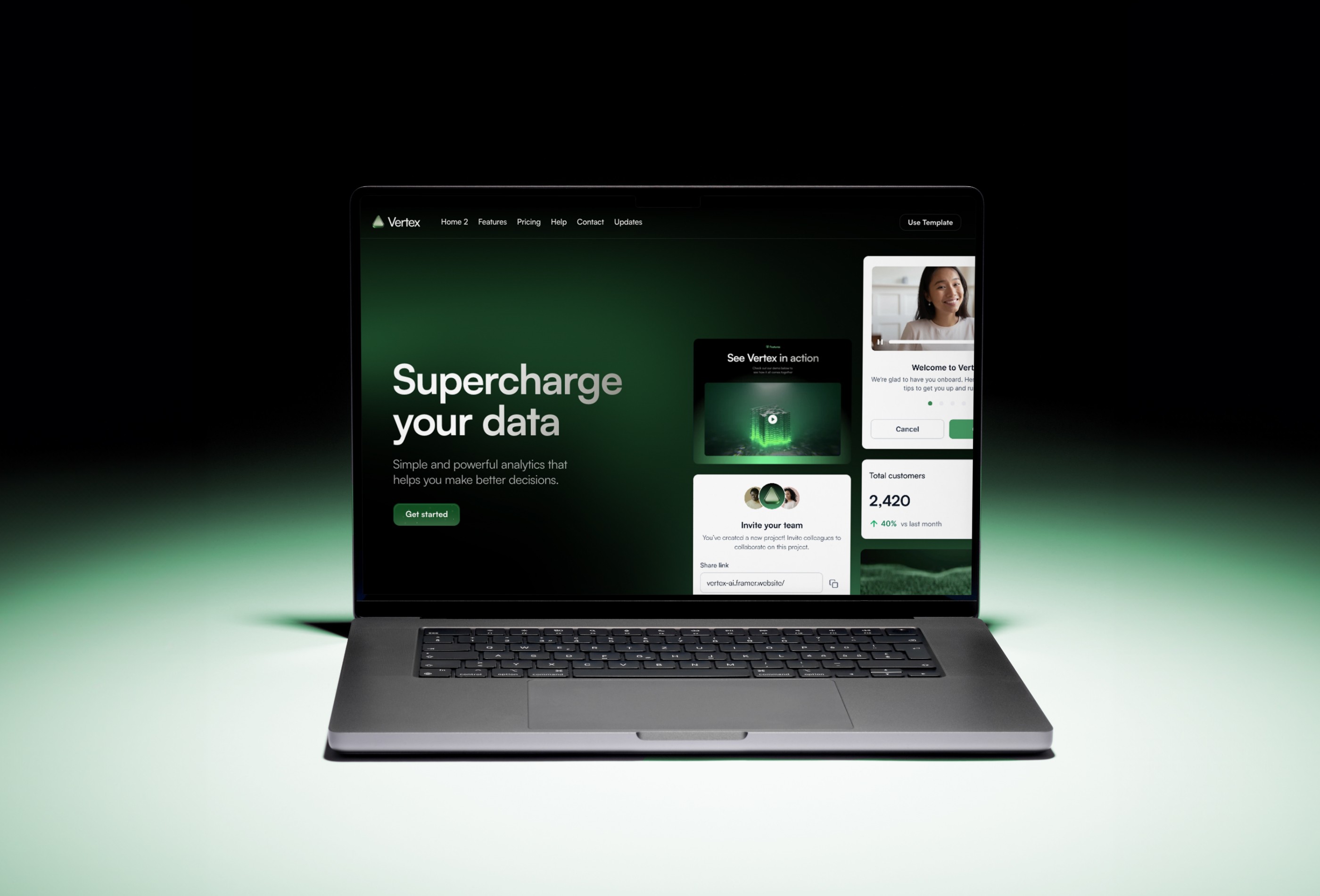 Screenshot 3 for Vertex, a Framer Marketplace template by Mateus Rila.