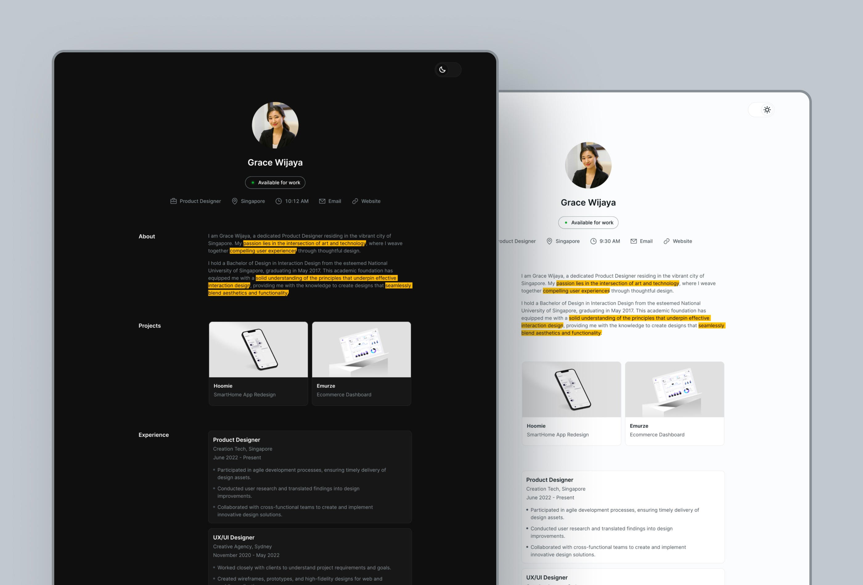 Screenshot 2 for Rezume, a Framer Marketplace template by Bie Lab.