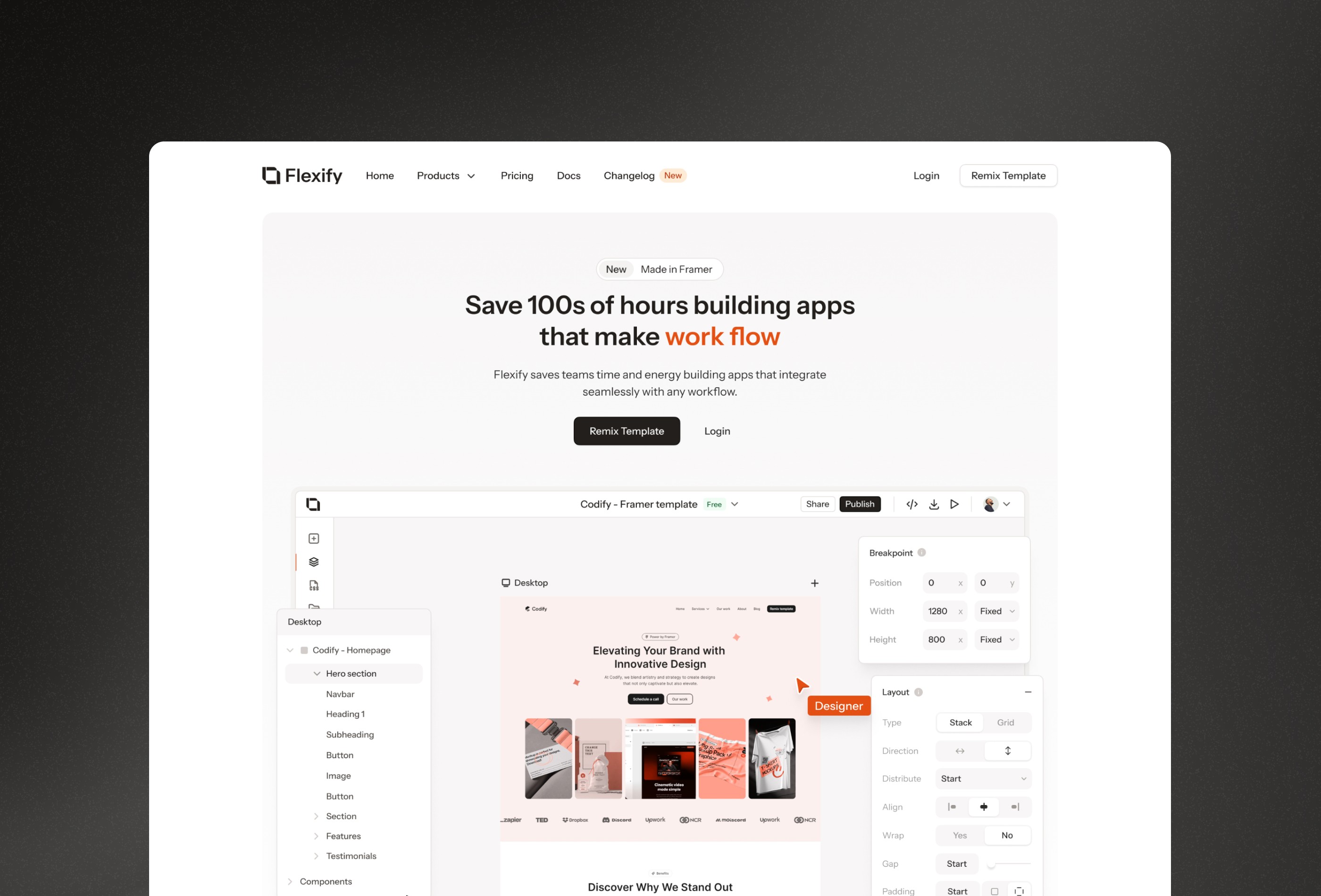 Screenshot 2 for Flexify, a Framer Marketplace template by Dmytri Ivanov.