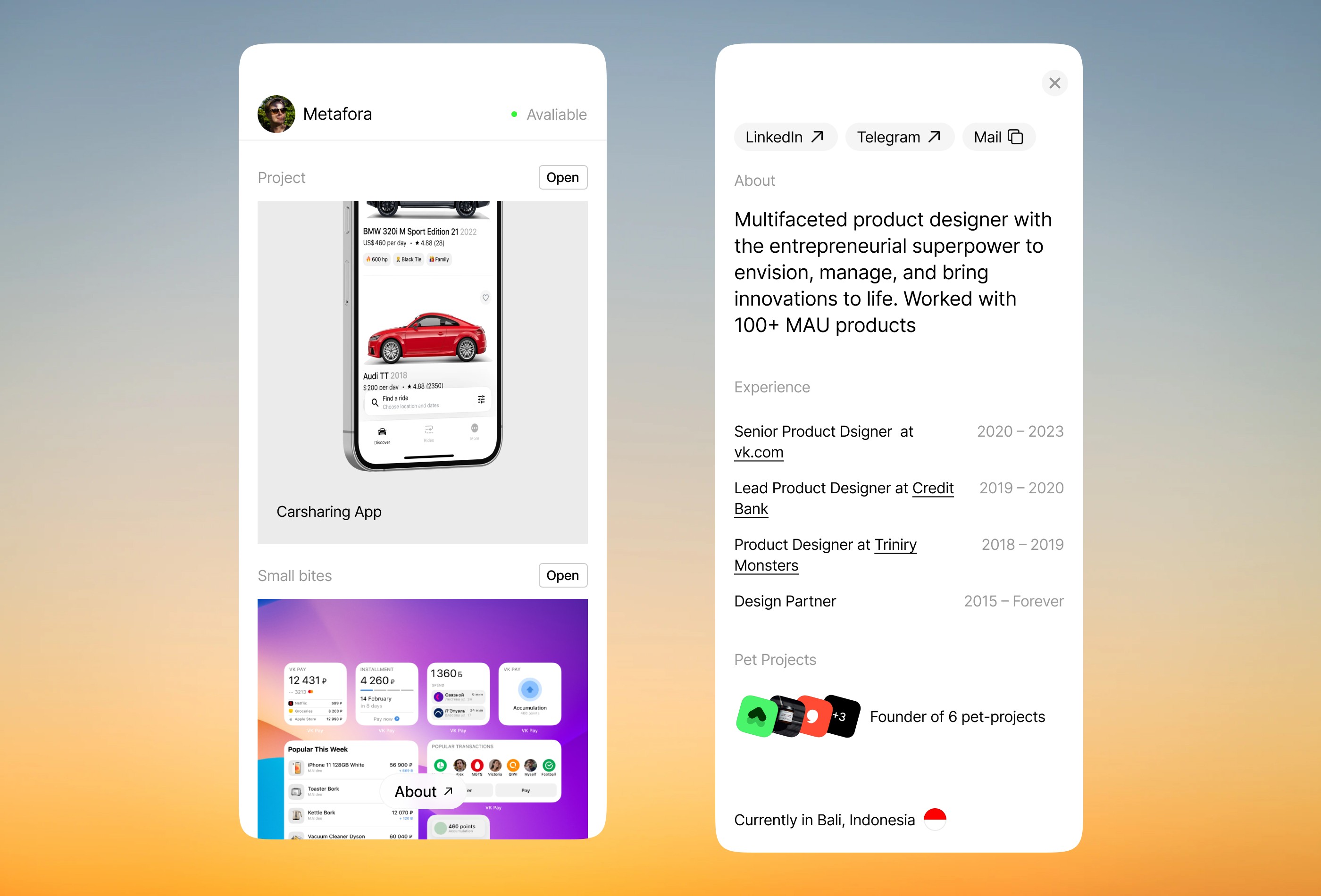 Screenshot 4 for Metafora, a Framer Marketplace template by Kirill.