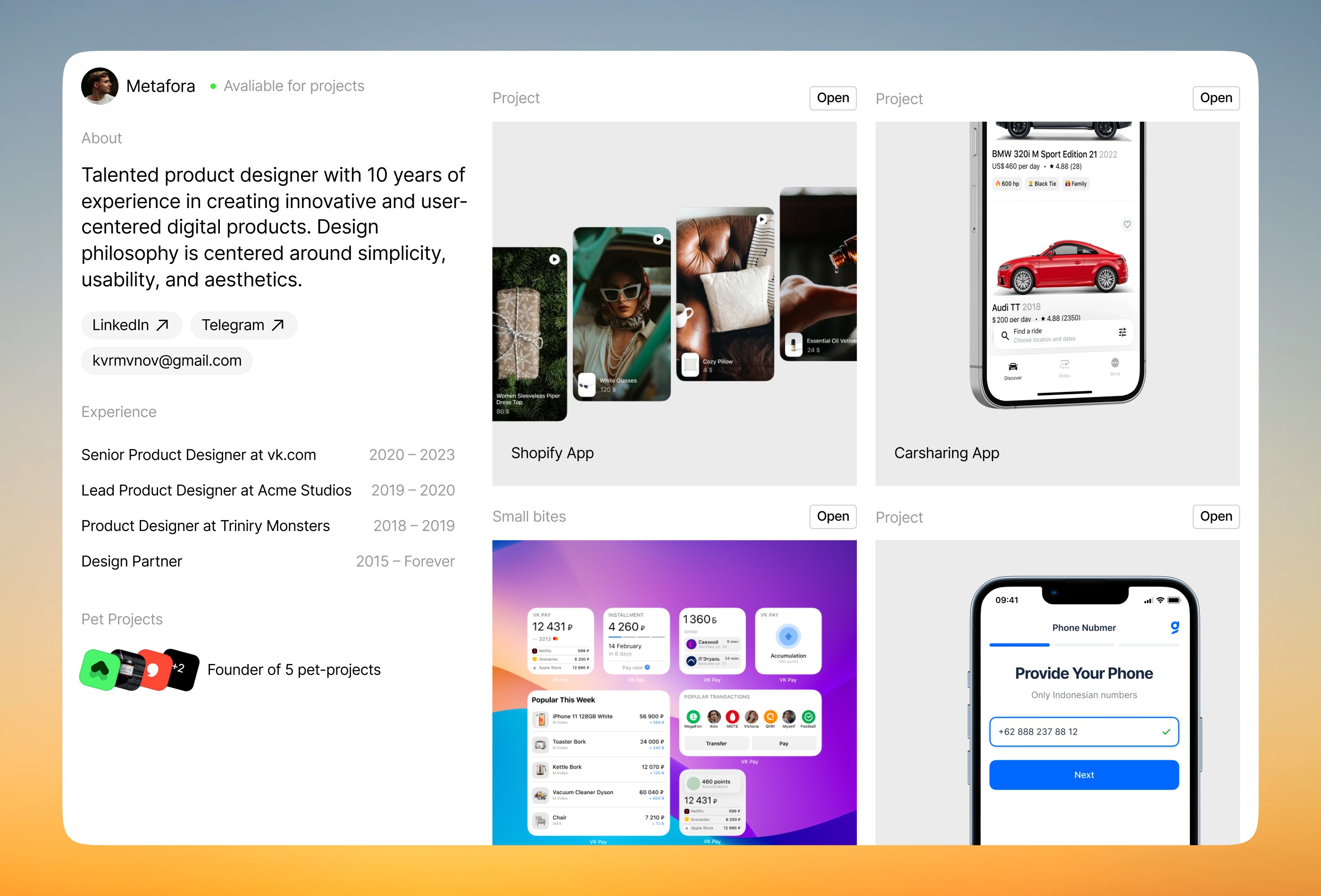 Screenshot 2 for Metafora, a Framer Marketplace template by Kirill.