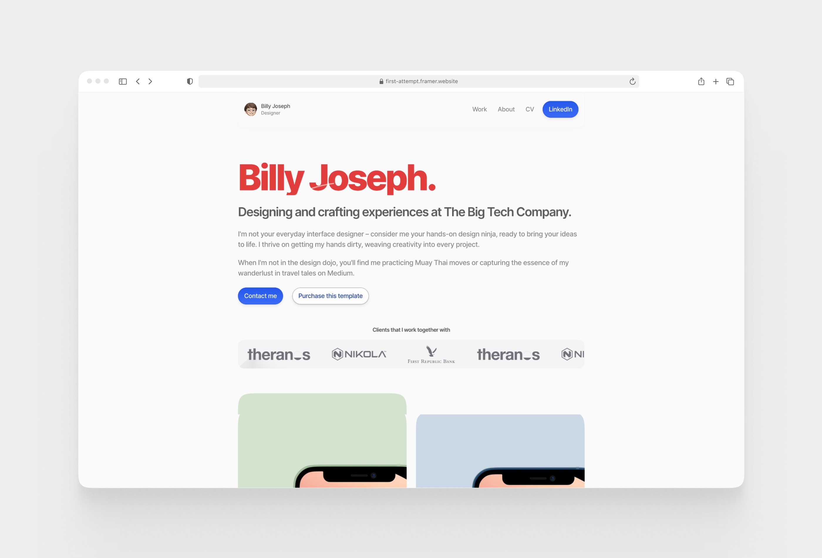 Screenshot 3 for FirstAttempt, a Framer Marketplace template by Golden Rays.