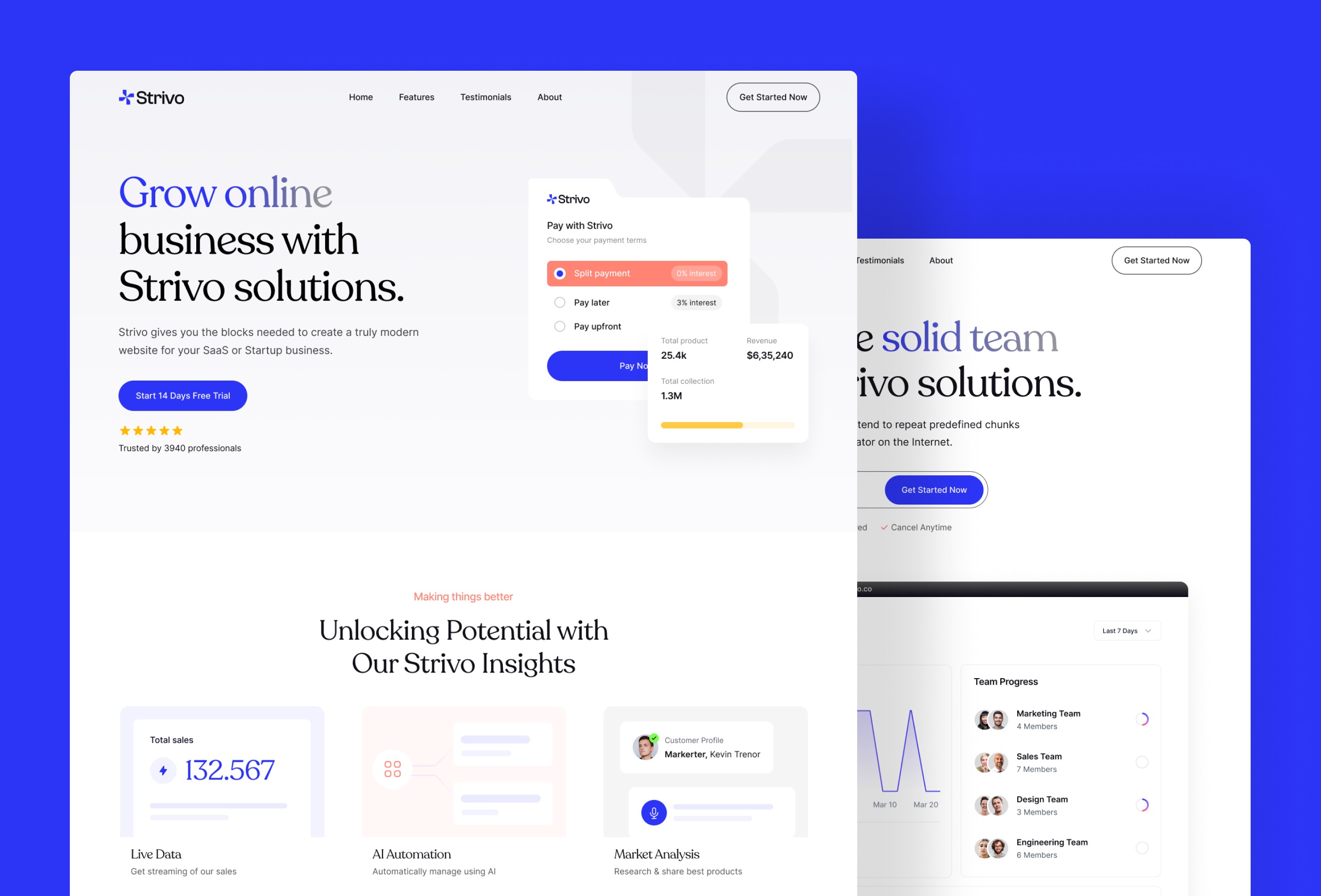 Screenshot 2 for Strivo, a Framer Marketplace template by Framerbite.