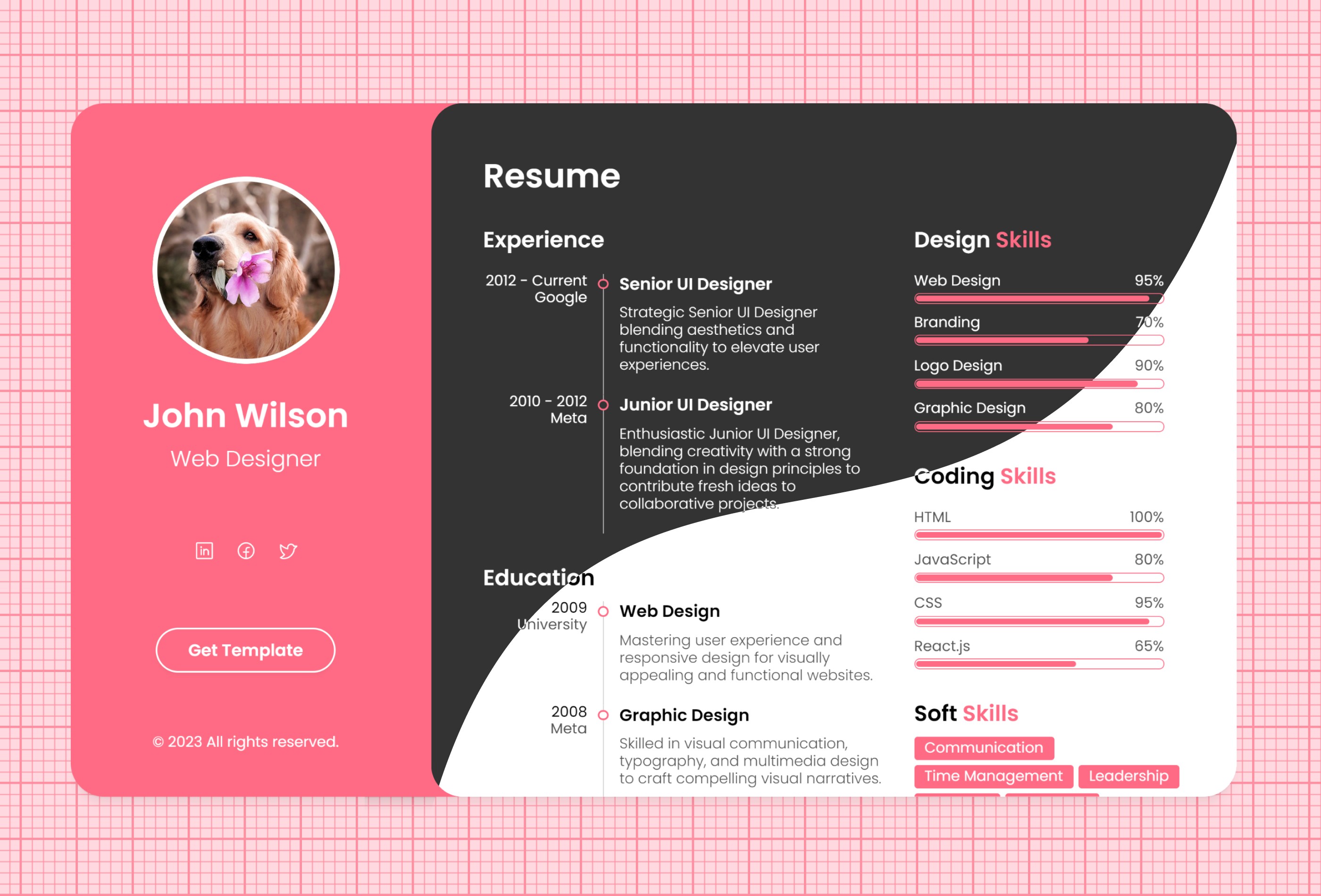 Screenshot 2 for Resumify, a Framer Marketplace template by Raquel Ferreira.