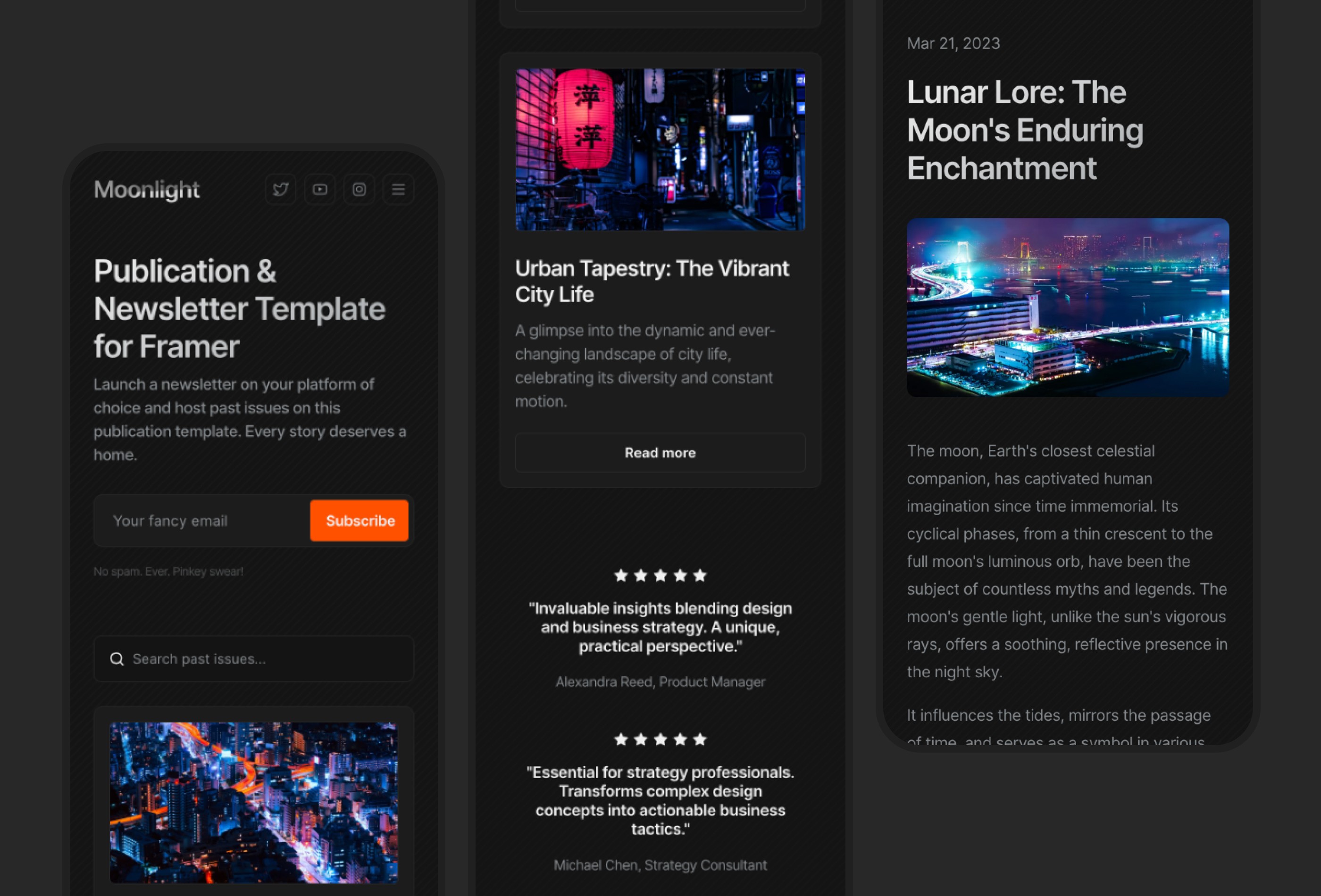 Screenshot 3 for Moonlight, a Framer Marketplace template by Cédric.