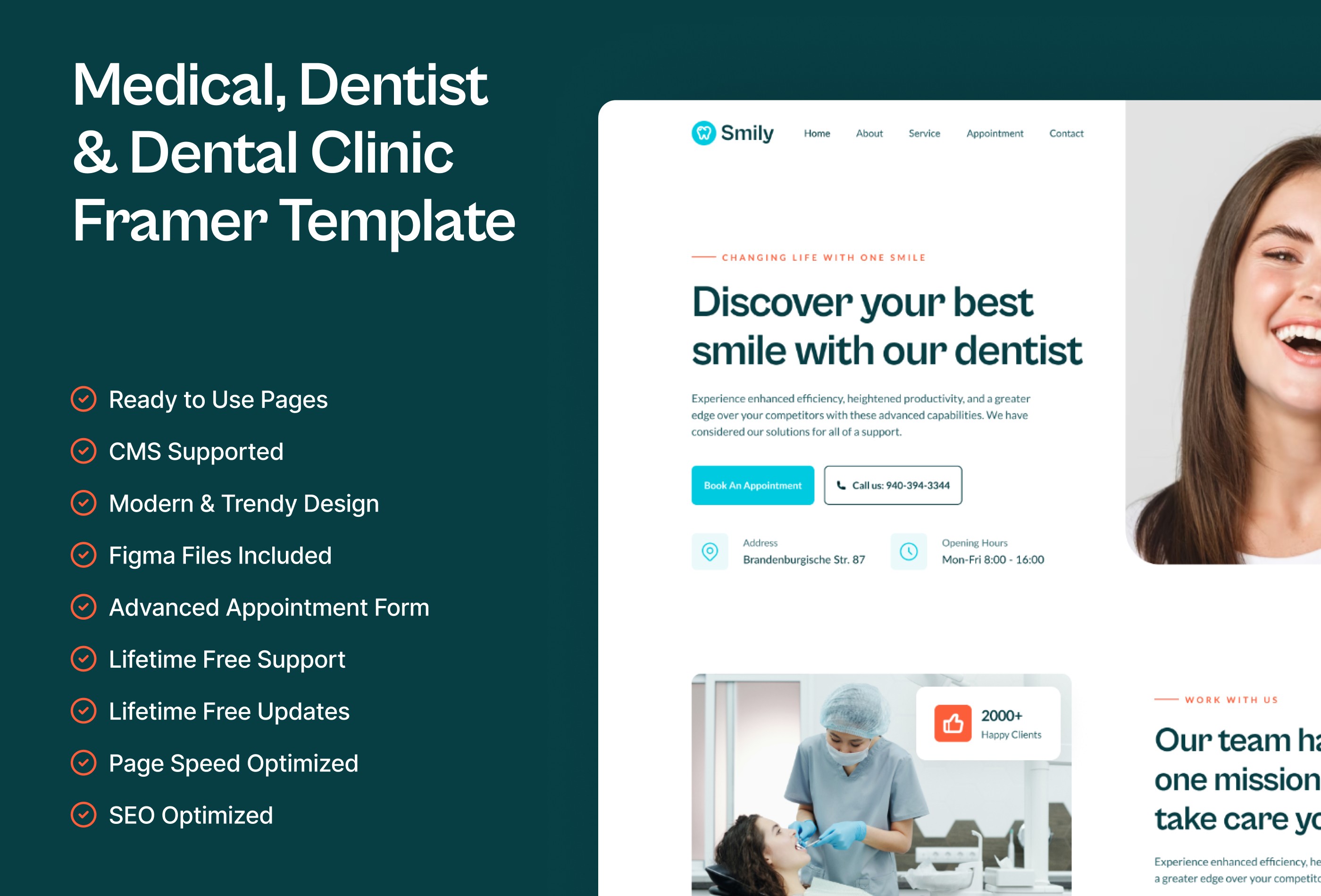 Screenshot 3 for Smily, a Framer Marketplace template by Framerbite.