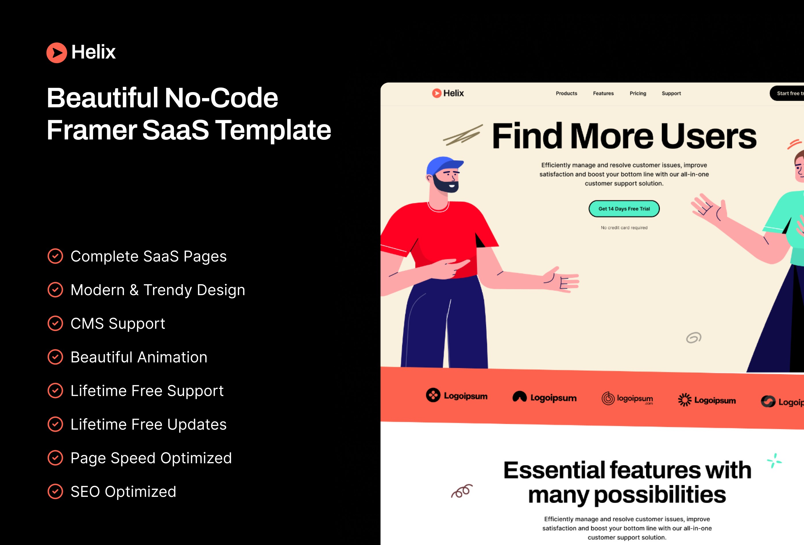 Screenshot 2 for Helix, a Framer Marketplace template by Framerbite.