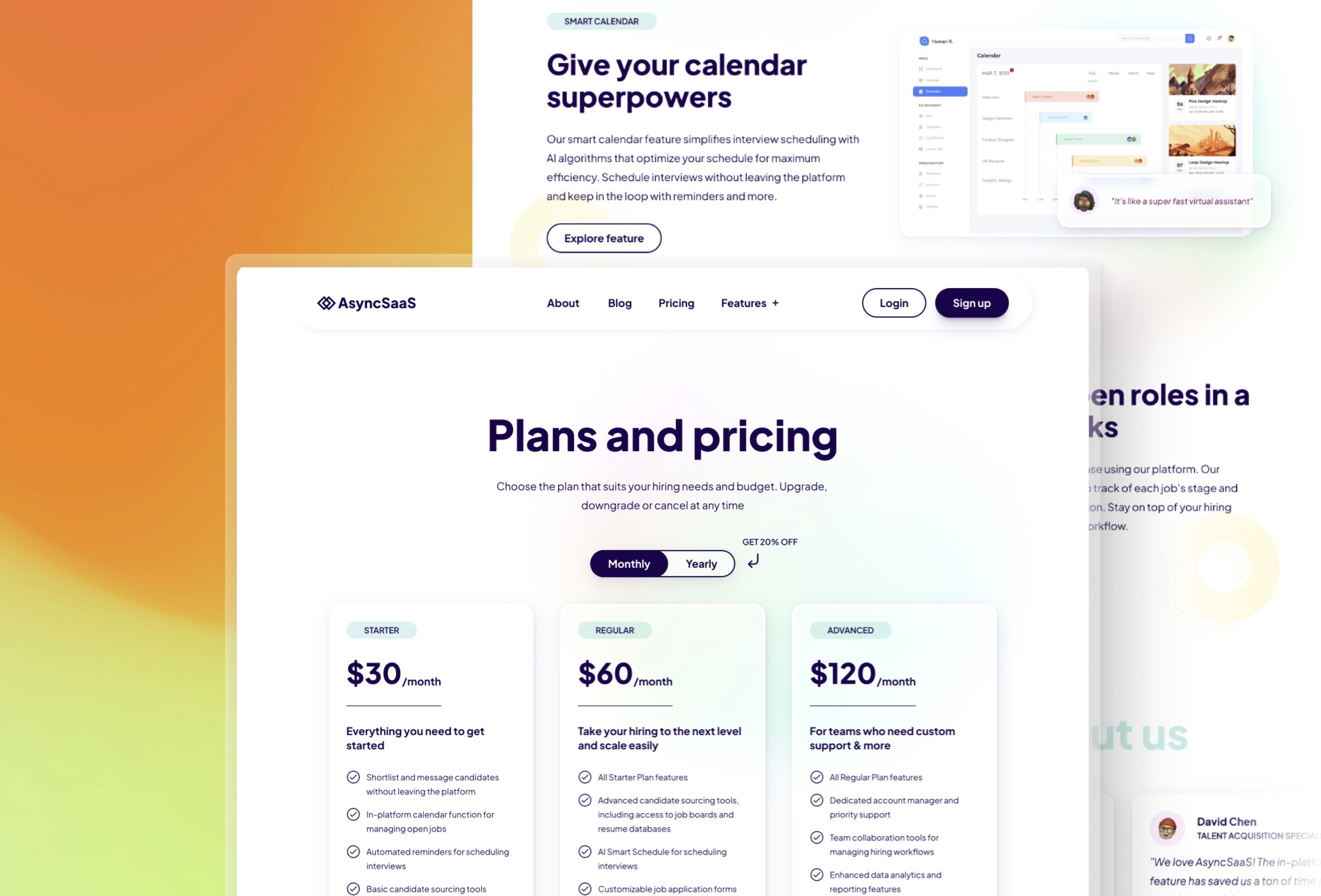 Screenshot 3 for AsyncSaaS, a Framer Marketplace template by Daniela.