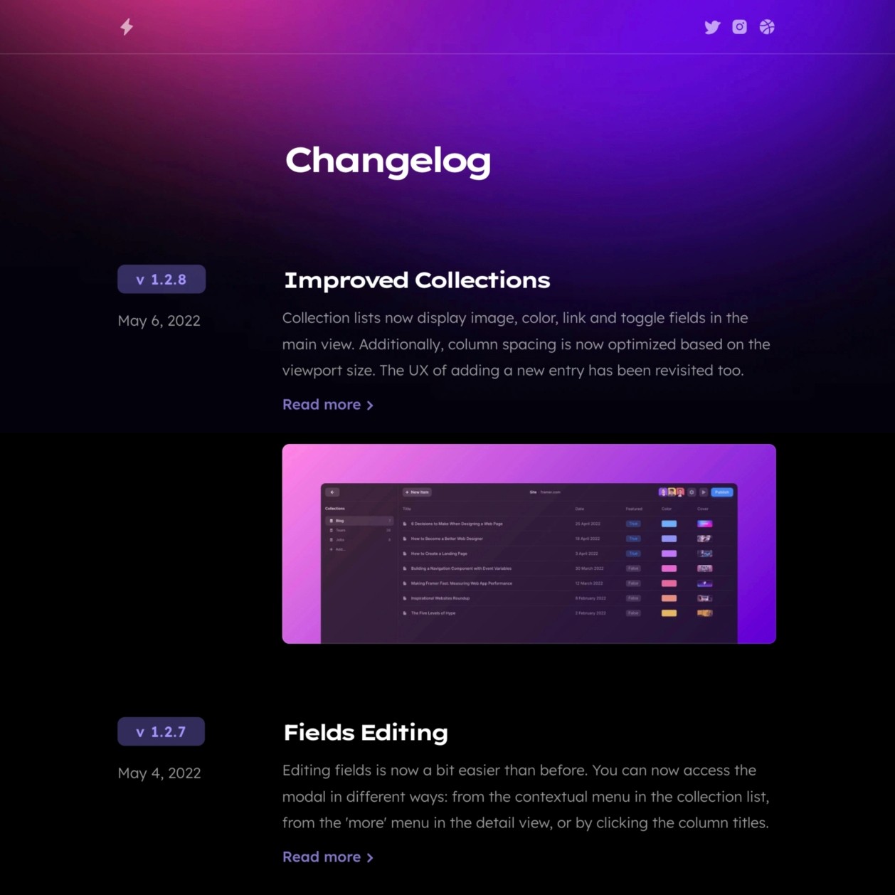 Screenshot 1 for Changelog, a Framer Marketplace template by Framer.