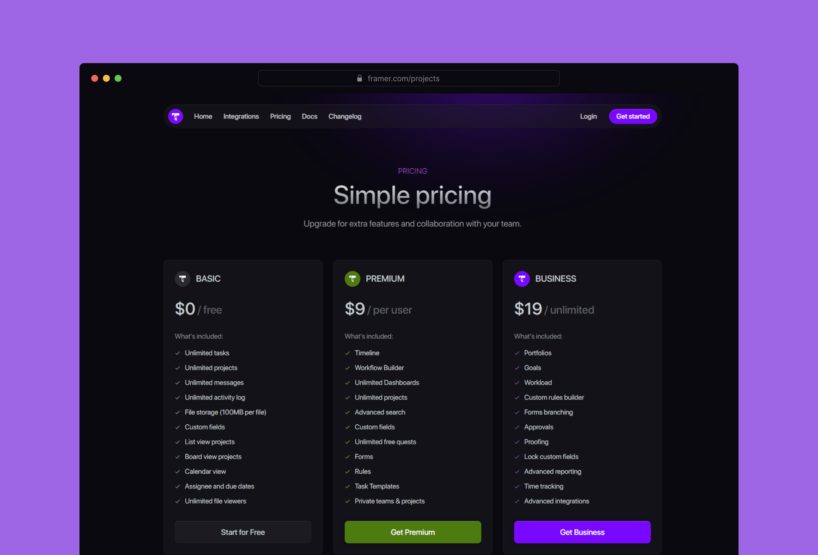 Screenshot 4 for Taskify, a Framer Marketplace template by Dmytri Ivanov.