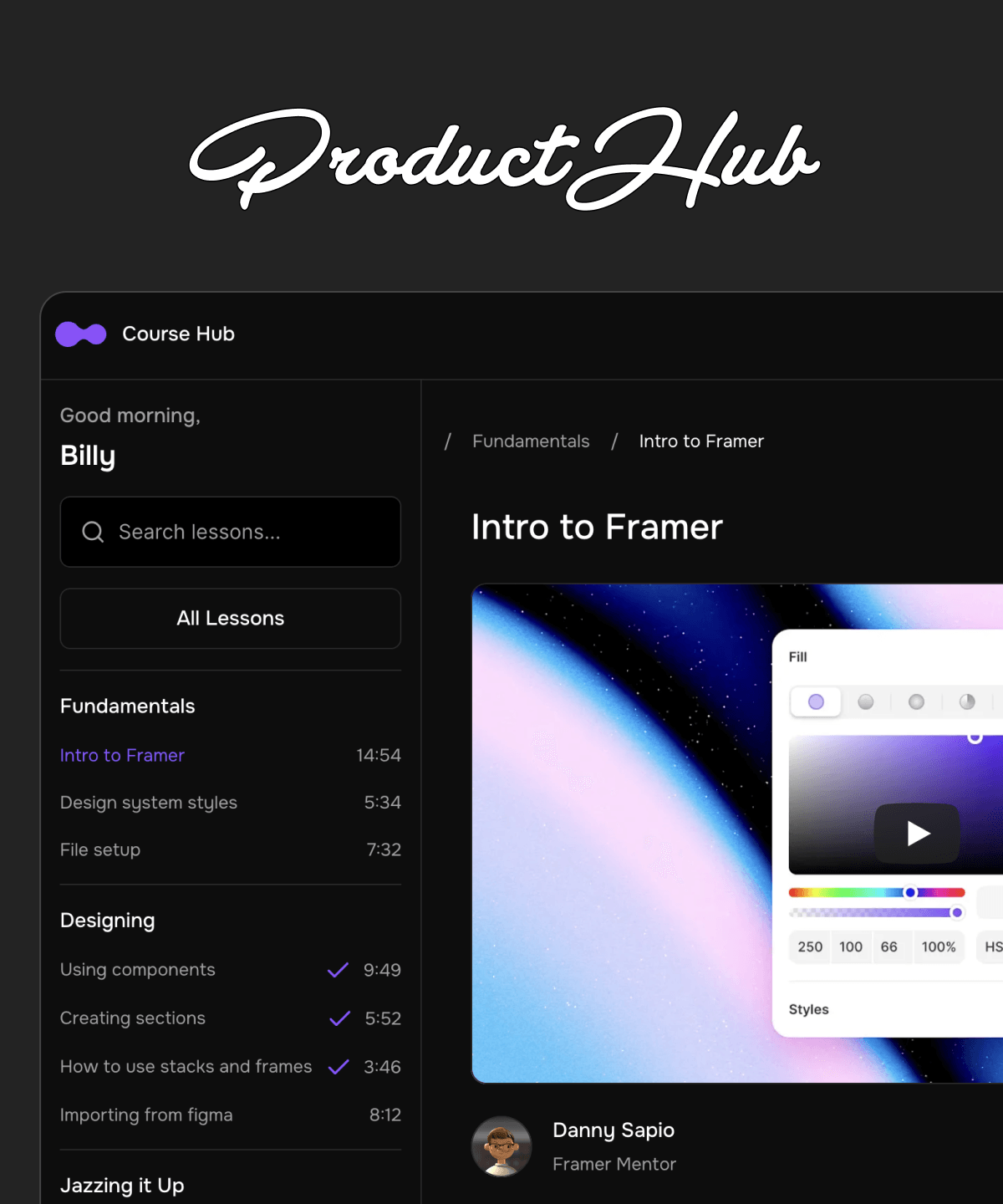Thumbnail 1 for Course Hub, a Framer Marketplace template by Danny Sapio.
