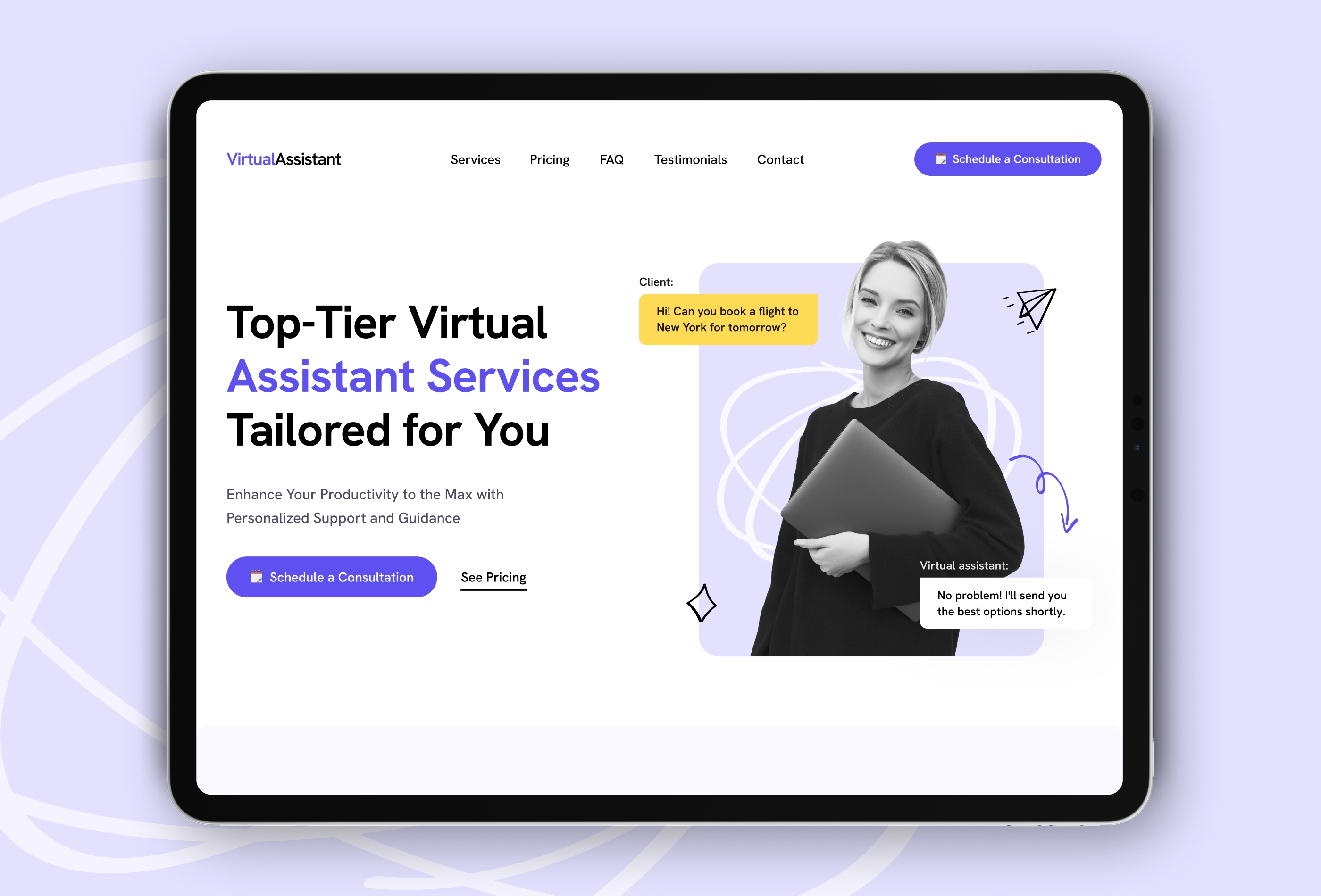 Screenshot 2 for Virtual Assistant, a Framer Marketplace template by bujadesign.