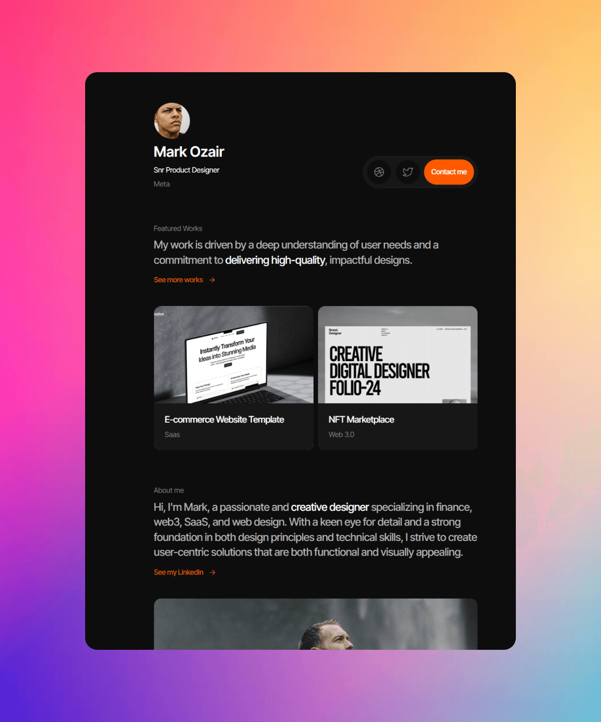 Thumbnail 1 for Stackfolio, a Framer Marketplace template by Ozenua Oluwatobi.