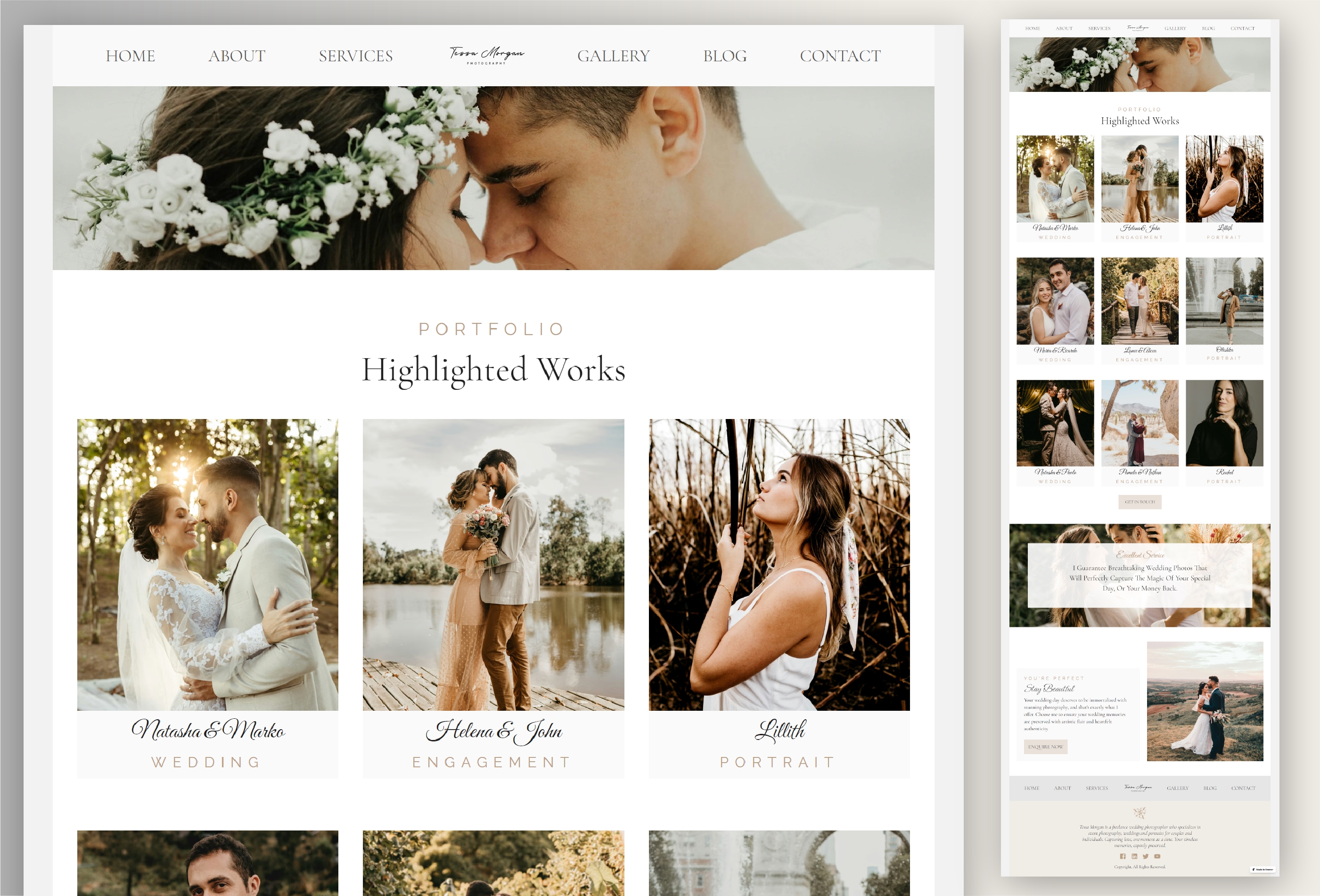 Screenshot 1 for Tessa Morgan, a Framer Marketplace template by Shamir K. Ahmed.