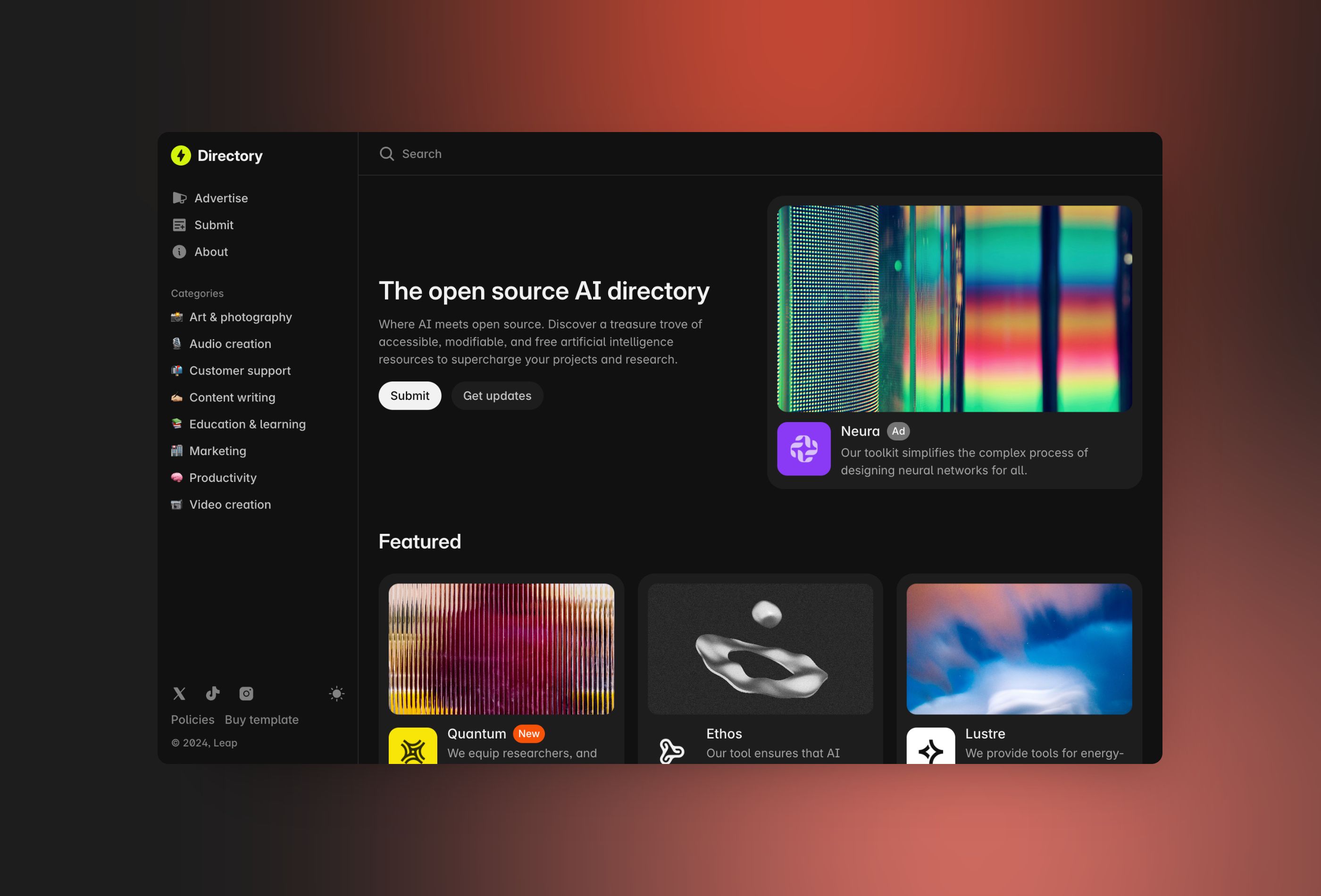 Screenshot 4 for Axon, a Framer Marketplace template by Leap.